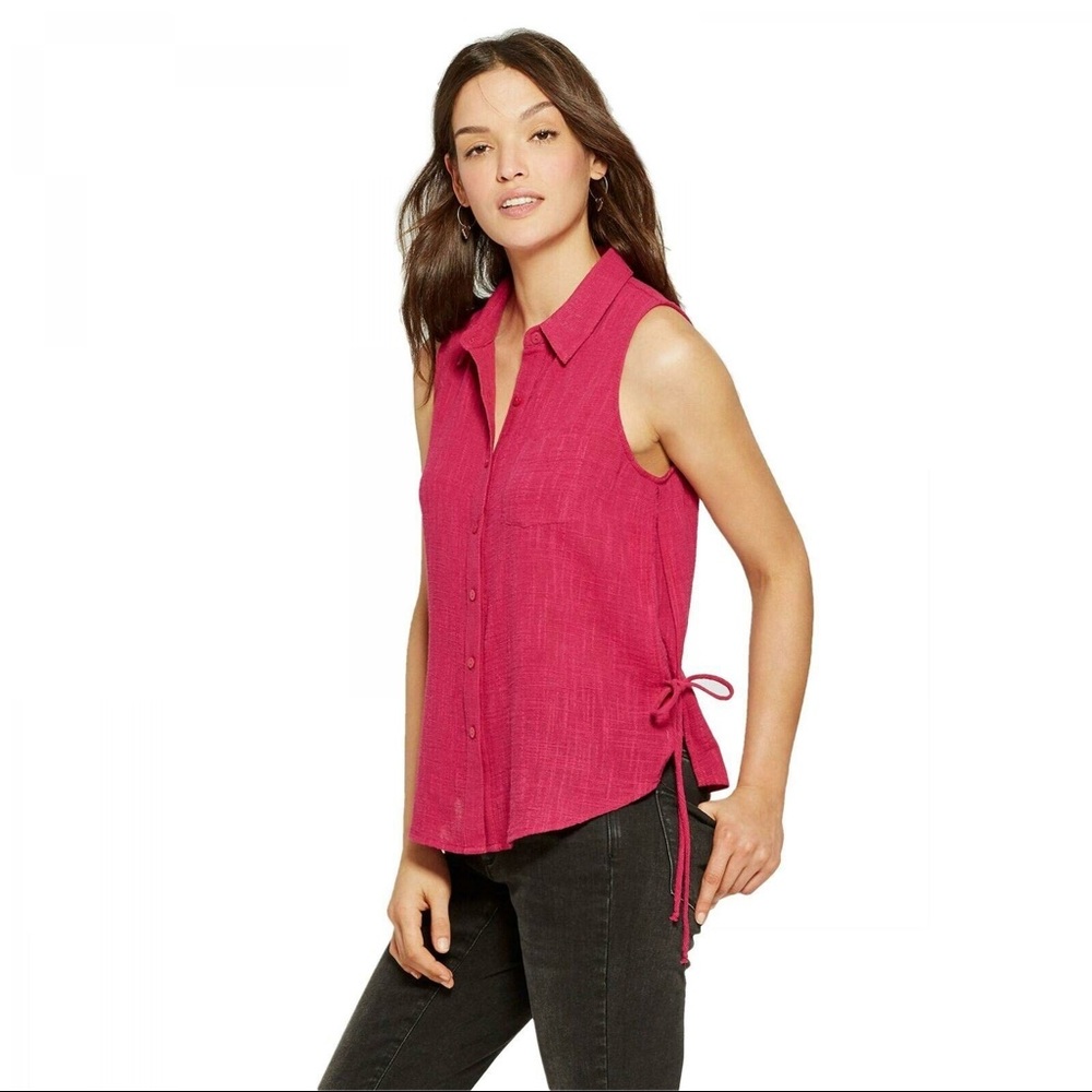 Universal Thread Pink Collared Button Down Tank S - image 1